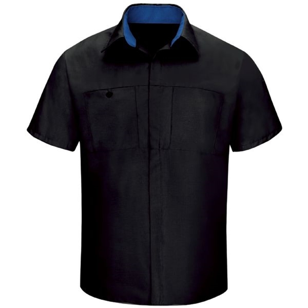 Workwear Outfitters Men's Short Sleeve Perform Plus Shop Shirt w/ Oilblok Tech Black/Royal Blue, Large SY42BR-SS-L